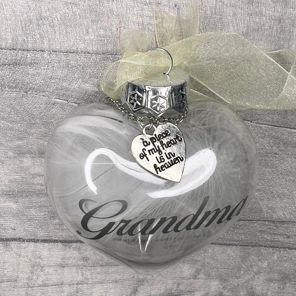 Personalised Feather Filled Heart Bauble with Charm