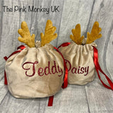 Personalised Antler Reindeer Velvet Bags