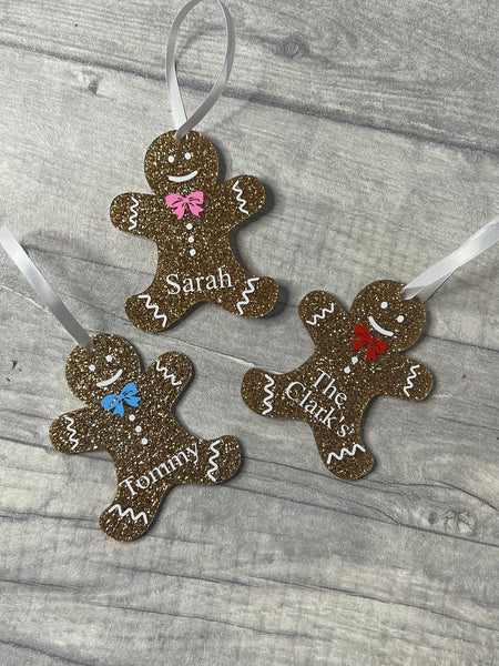 Personalised Sparkle Hanging Gingerbread People