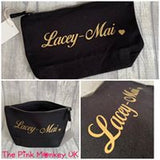 Black Zip Up Personalised Make Up / Wash Bag