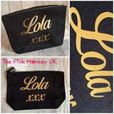 Black Zip Up Personalised Make Up / Wash Bag