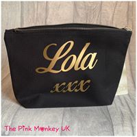 Black Zip Up Personalised Make Up / Wash Bag