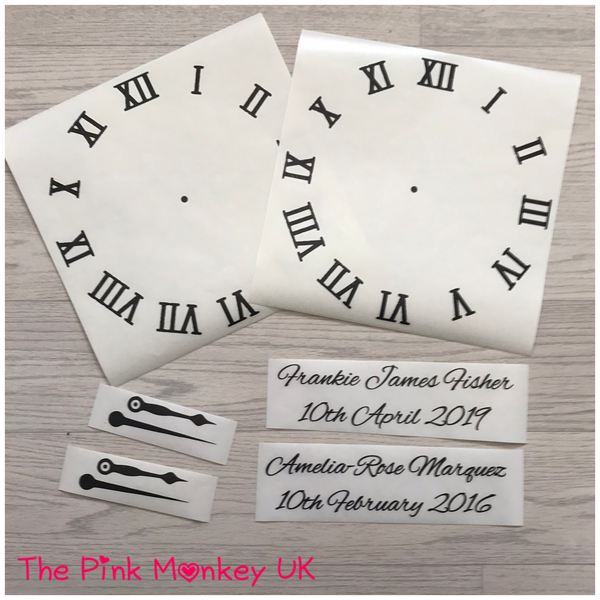 Vinyl Wall Art Birth Clock, Name & Date