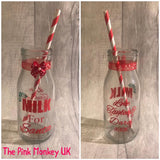 Milk For Santa Glass Bottle & Straw