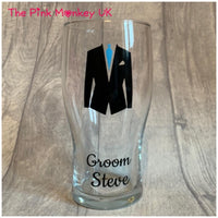 Complete Pint Glass With Suit & Name