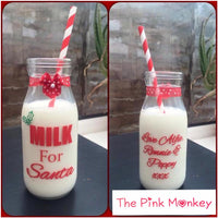 Milk For Santa Glass Bottle & Straw