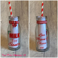 Milk For Santa Glass Bottle & Straw