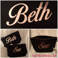 Black Zip Up Personalised Make Up / Wash Bag